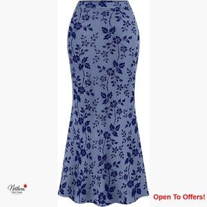 Floral Mesh Maxi Skirt High Waisted Mermaid with Lining Stretchy Fabric